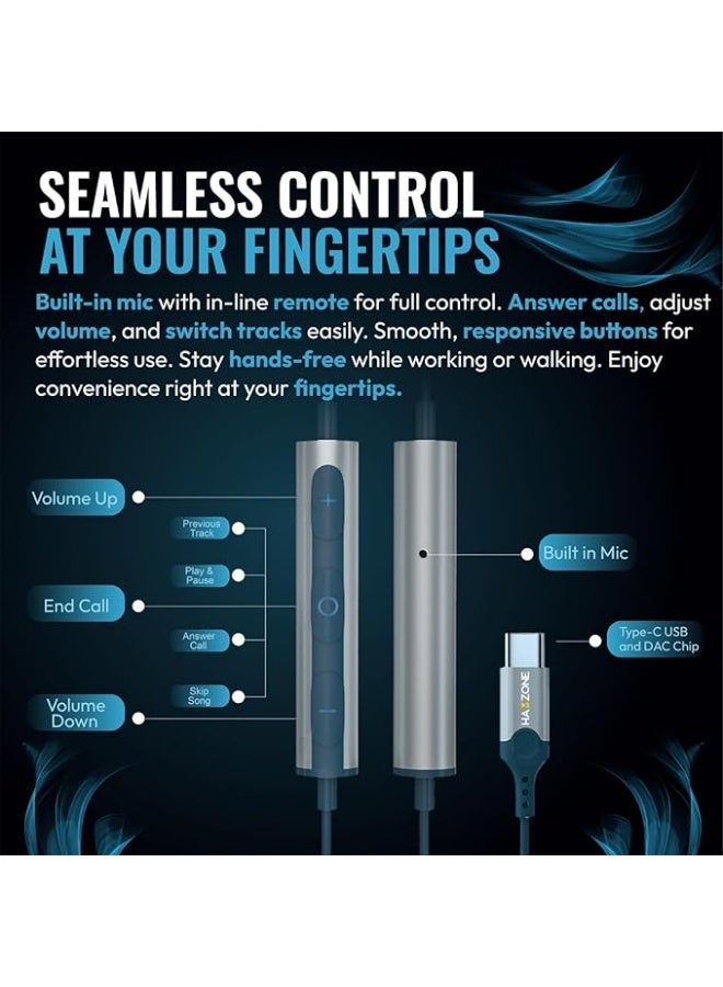 هامزون سماعات هامزون مزودة بموصل من النوع C وميكروفون - سماعات ستيريو مع تحكم مدمج في مستوى الصوت، صوت جهير قوي، متوافقة مع الهواتف الذكية والأجهزة اللوحية التي تعمل بنظام أندرويد - Image 3